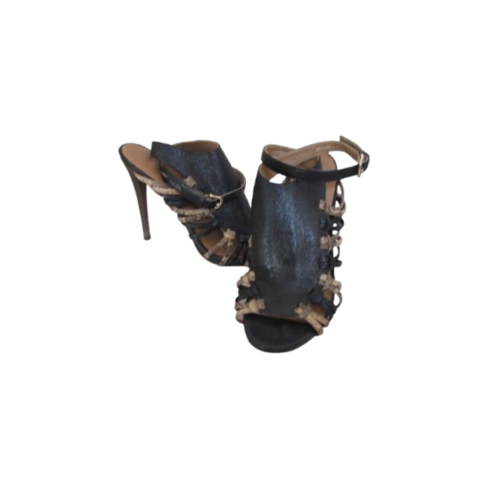 Coach Jody Cage Black Leather & Snake Print High Heel Sandals Size 7.5B - Picture 8 of 8